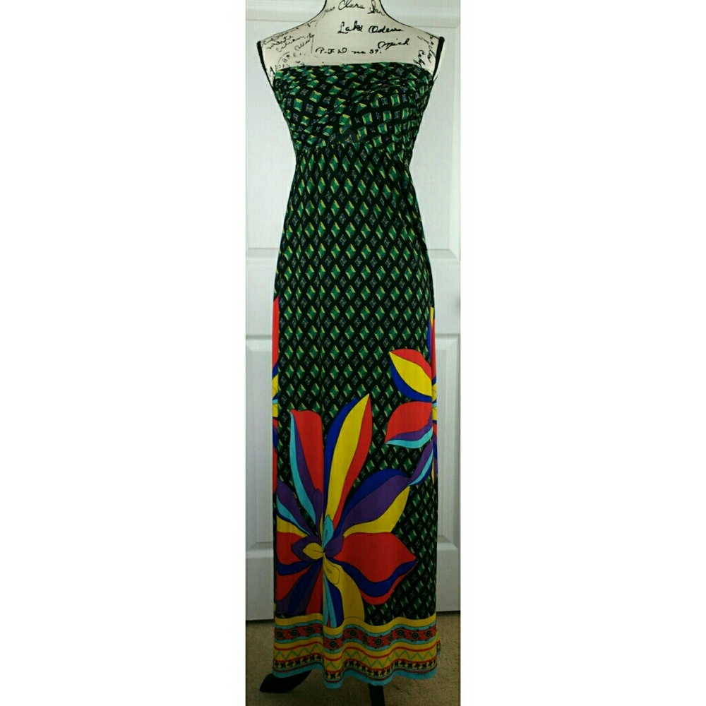 Silvergate floral & geometric strapless maxi dress